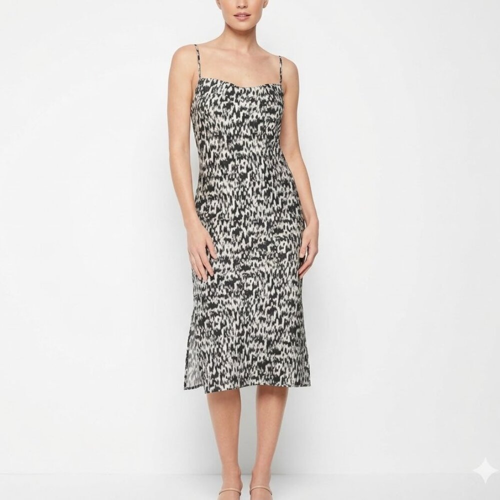 EXPRESS Mob Wife Indie Sleaze Animal Ikat Print Satin Midi Slip Dress Side Slit